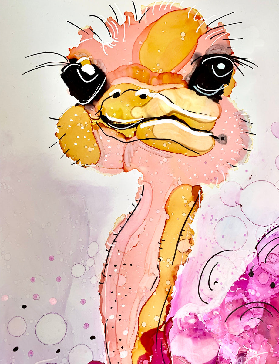 Colourful ostrich - Alcohol Ink Painting on Yupo Paper – didART studio