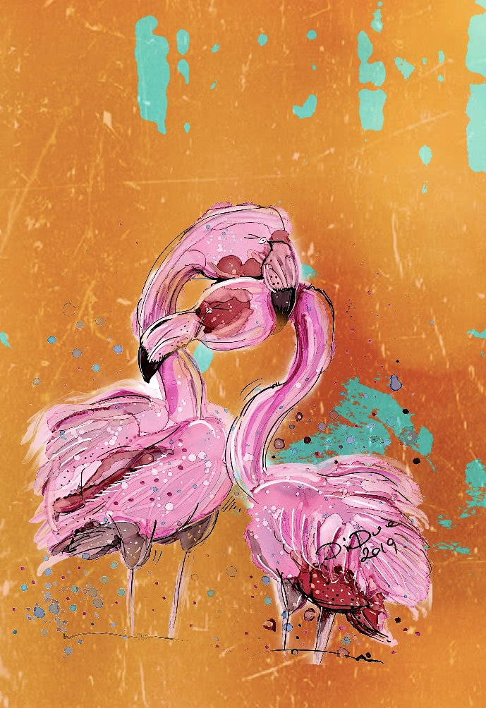 Flamingo Art, Alcohol Ink Art, newest Bird Art