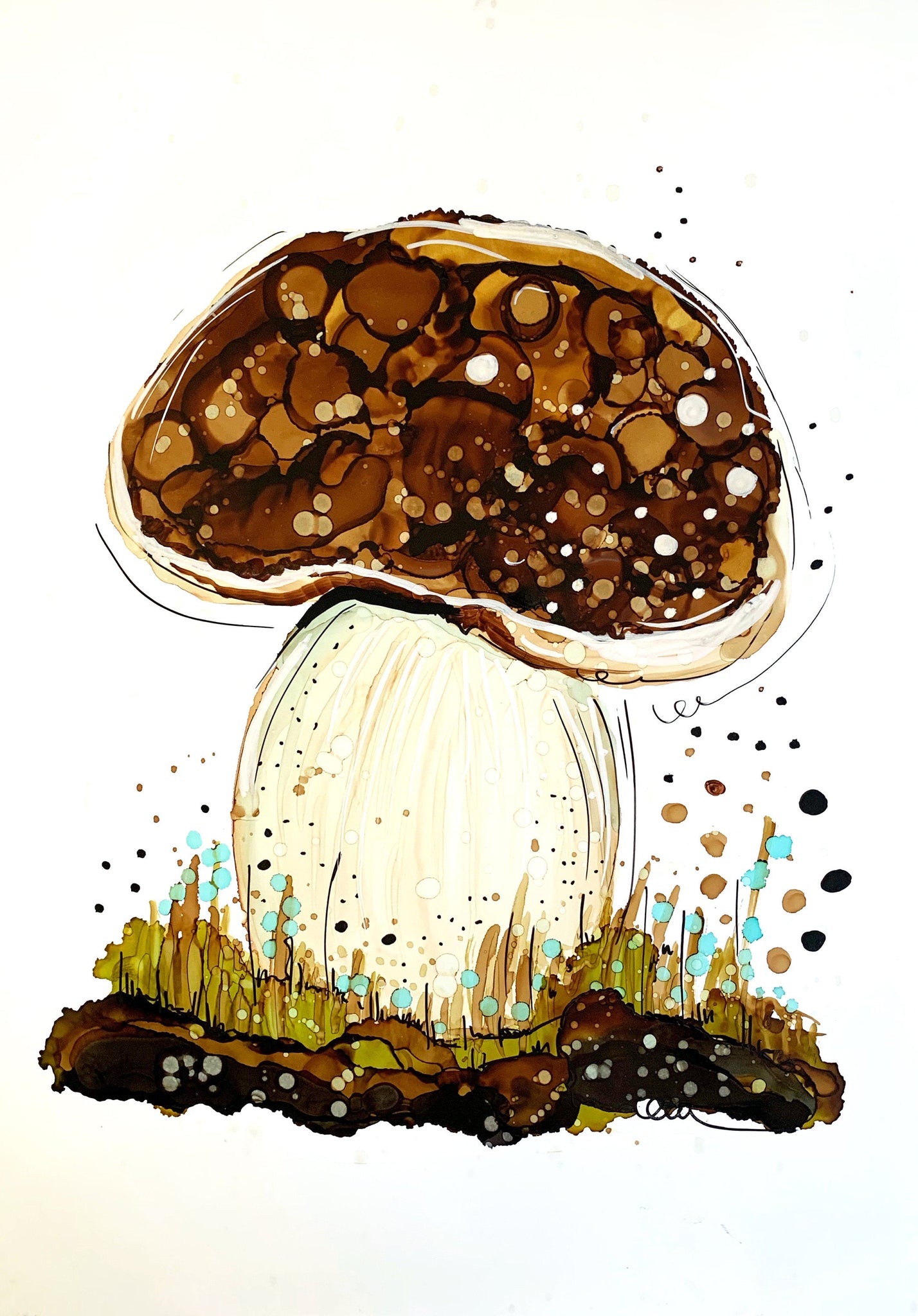 Inky Cap Mushroom II: Print of Original India Ink Painting, Yupo Paper  Painting, Mushroom Painting, India Ink With Yupo 